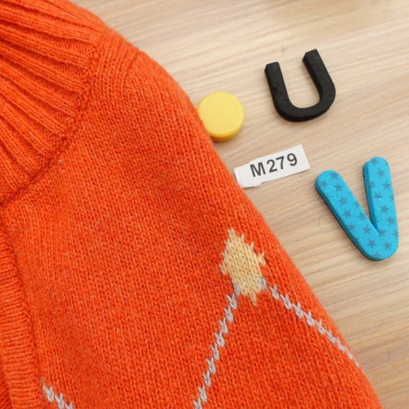VINTAGE Argyle Wool Sweater Mens Small Knit‎ Orange Jumper Italian 90s LPT ITALY - Picture 14 of 14